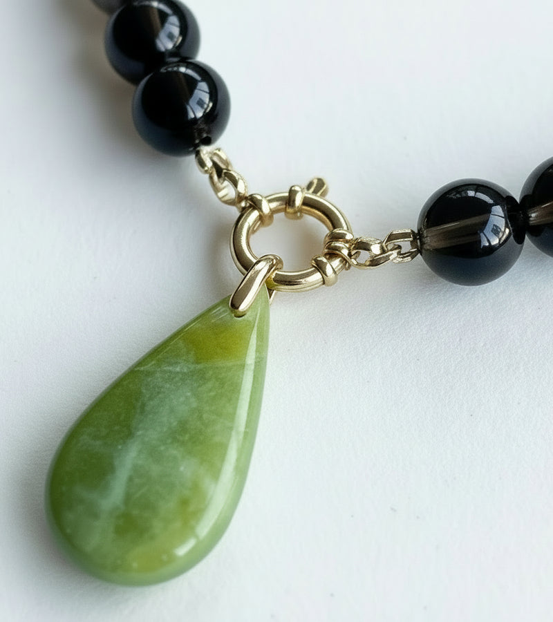 Collier Quartz Fumé & Opale Verte