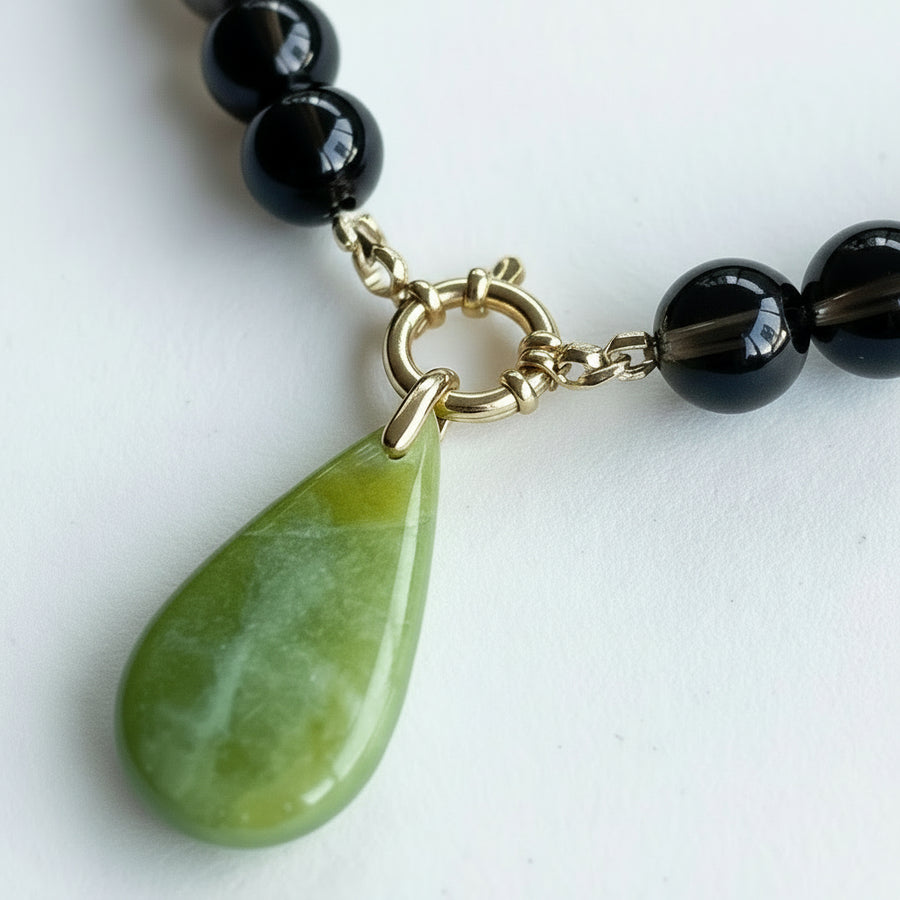 Collier Quartz Fumé & Opale Verte