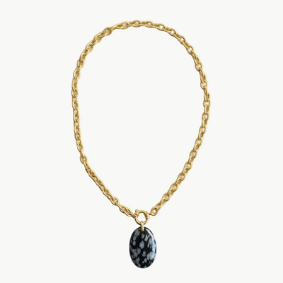 Collier cordage doré & Obsidienne flocon de neige