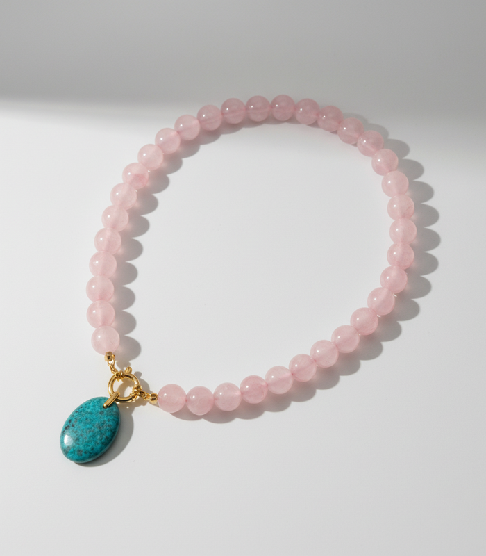 Collier Quartz Rose & Apatite bleue
