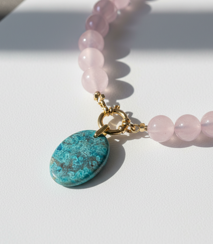 Collier Quartz Rose & Apatite bleue